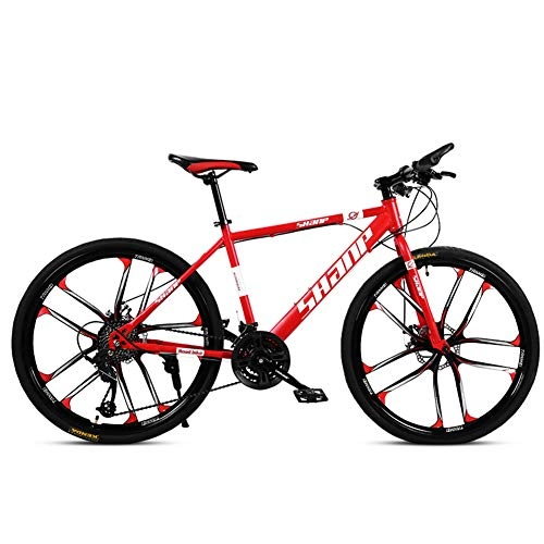 Mountain Bike : KP&CC 10 cutter Wheel Mountain Bike Adult Student Double Disc Brake Bicycle, City Trip, Suburban Cross Country for Men and Women, Red