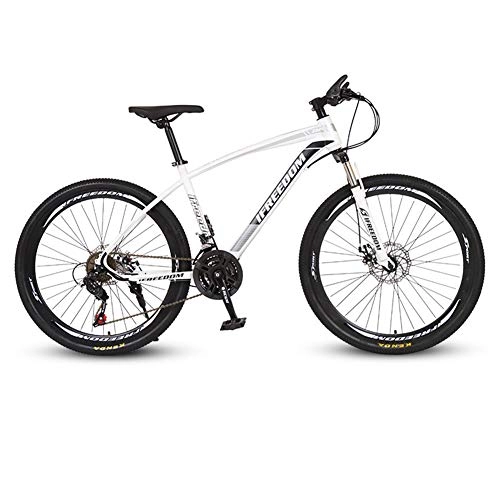 Mountain Bike : KP&CC Mountain Bike Adult Student Road Off-road Vehicle, Carbon Steel Frame, Easy Riding for Men and Women, WhiteBlack