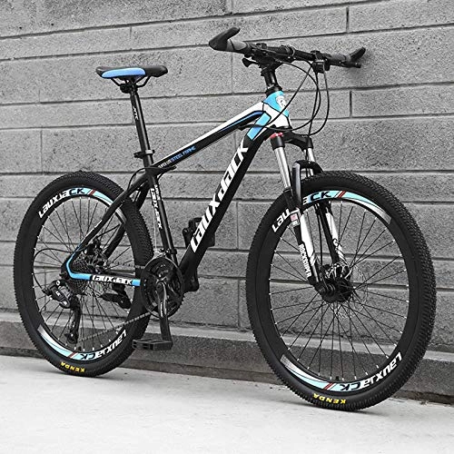 Mountain Bike : KUKU 21-Speed Full Suspension Mountain Bike, 26-Inch High-Carbon Steel Mountain Bike, Double Disc Brakes, Suitable for Sports And Cycling Enthusiasts, Black and blue