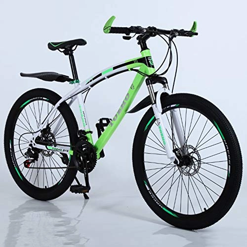 Mountain Bike : KUKU 21-Speed Mountain Bike, 26-Inch High-Carbon Steel Mountain Bike, Full Suspension Mountain Bike, Suitable for Sports And Cycling Enthusiasts, white green