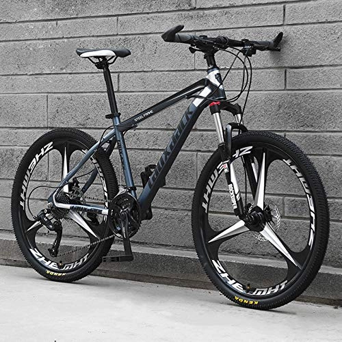 Mountain Bike : KUKU 24-Speed High-Carbon Steel Mountain Bike, 26-Inch Men's Mountain Bike, Full Suspension, Suitable for Sports And Cycling Enthusiasts, black and gray