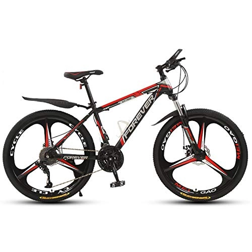 Mountain Bike : KUKU 24-Speed Men's Mountain Bike, 26-Inch High-Carbon Steel Mountain Bike, Dual Disc Brakes, Suitable for Sports And Cycling Enthusiasts, black red