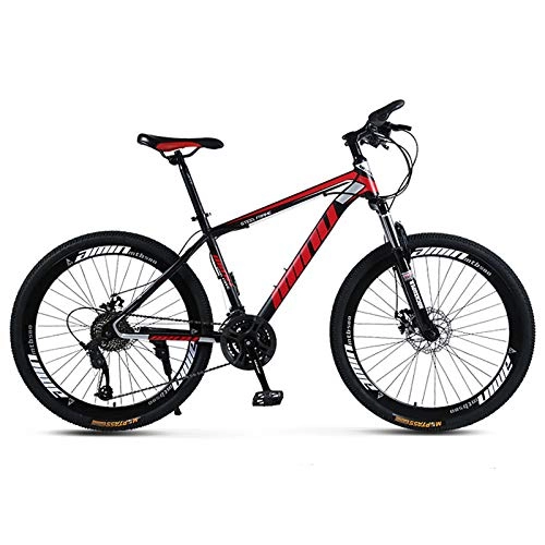 Mountain Bike : KUKU 26-Inch High-Carbon Steel Mountain Bike, 21-Speed Full Suspension Mountain Bike, Dual Disc Brakes, Suitable for Sports And Cycling Enthusiasts, black red