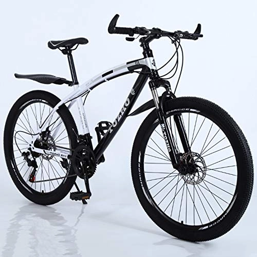 Mountain Bike : KUKU 26-Inch High-Carbon Steel Mountain Bike, 24-Speed Full-Suspension Mountain Bike, Dual Disc Brakes, Suitable for Sports And Cycling Enthusiasts, White black
