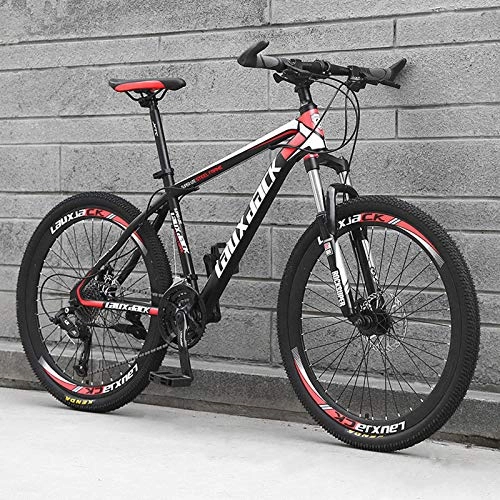Mountain Bike : KUKU 26 Inch High Carbon Steel Mountain Bike, 24 Speed Full Suspension Mountain Bike, Men's Mountain Bike, Suitable for Sports And Cycling Enthusiasts, black and red