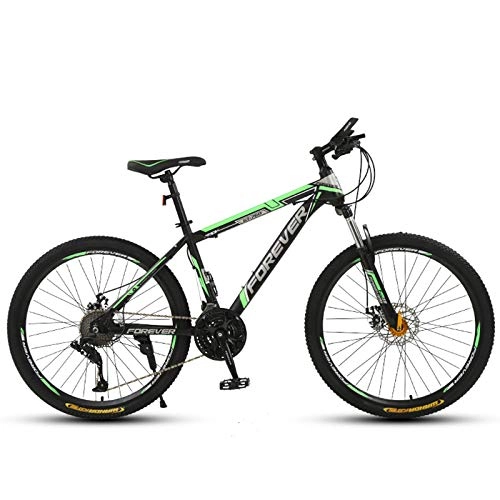 Mountain Bike : KUKU 26-Inch High-Carbon Steel Mountain Bike, 24-Speed Men's Mountain Bike, Dual Disc Brakes, Suitable for Sports And Cycling Enthusiasts, black green