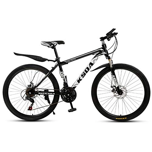 Mountain Bike : KUKU 26-Inch Men's Mountain Bike, 21-Speed High-Carbon Steel Mountain Bike, Dual Disc Brakes, Suitable for Sports And Cycling Enthusiasts, black silver