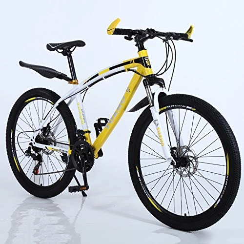 Mountain Bike : KUKU 27-Speed Mountain Bike, 26-Inch High-Carbon Steel Mountain Bike, Full Suspension Mountain Bike, Suitable for Sports And Cycling Enthusiasts, white yellow