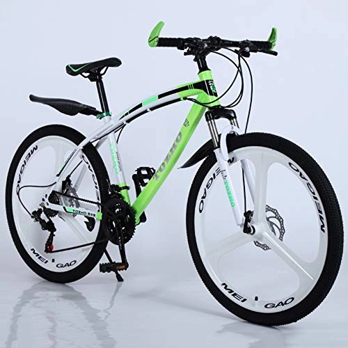 Mountain Bike : KUKU High Carbon Steel Mountain Bike 26 Inches, 21-Speed Men's Mountain Bike, Dual Disc Brakes, Suitable for Sports And Cycling Enthusiasts, white green