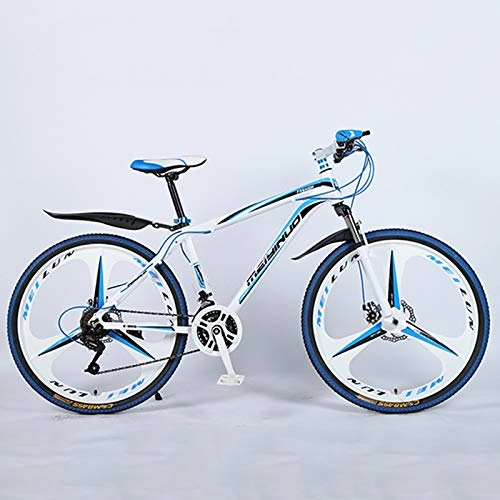Mountain Bike : KUKU Mountain Bike 26-Inch, 21-Speed Aluminum Alloy Mountain Bike, Adult Bicycle, Men's Bicycle, Suitable for Sports And Cycling Enthusiasts, white blue