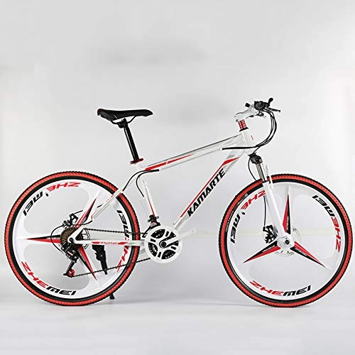 Mountain Bike : KUKU Mountain Bike 26 Inch, 21-Speed High Carbon Steel Mountain Bike, Full Suspension Mountain Bike, Men's Bike, Suitable for Sports And Cycling Enthusiasts, White red