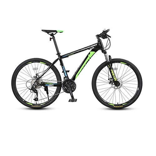Mountain Bike : KUQIQI Mountain Bike, Bicycle, Aluminum Alloy Men And Women Students Off-road Racing, Urban Cycling, Adult Cycling (Color : Black green, Edition : 27 speed)