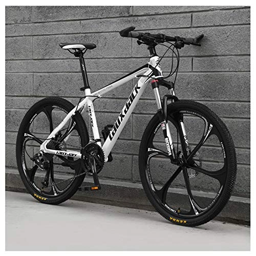 Mountain Bike : KXDLR 21 Speed Mountain Bike 26 Inches 6-Spoke Wheel Front Suspension Dual Disc Brake MTB Bicycle, White