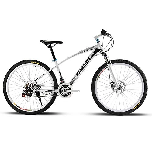 Mountain Bike : KXDLR 26 Inch Mountain Bike Front Suspension Bike Non-Slip Bike for Adults Sport Wheels Dual Disc Brake Aluminum Frame MTB Bicycle, White, 24 Speeds
