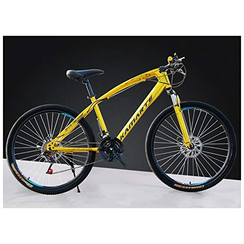 Mountain Bike : KXDLR Adult Mountain Bike, High-Carbon Steel Frame Options, 21-27 Speeds, 26-Inch Wheels Double Disc Brake, Multiple Colors, Gold, 24 Speeds