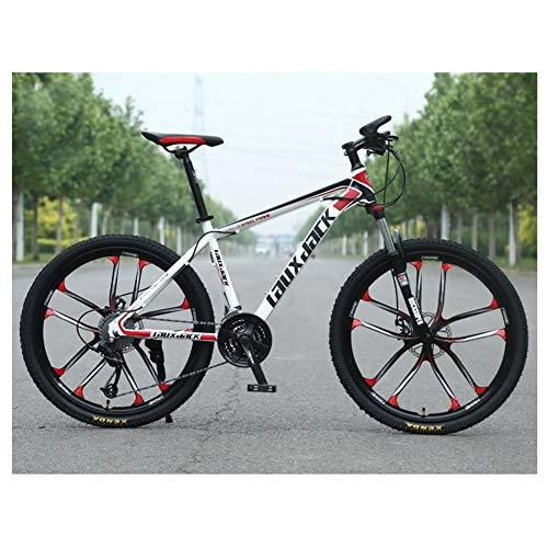 Mountain Bike : KXDLR Mountain Bike 21 Speed Dual Disc Brake 26 Inches 10 Spoke Wheel Front Suspension Bicycle, Red