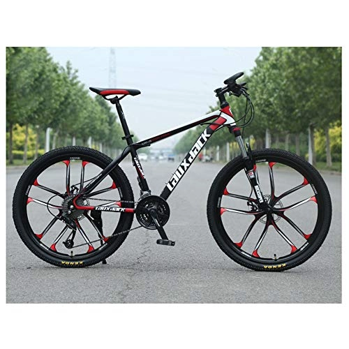 Mountain Bike : KXDLR Unisex 27-Speed Front-Suspension Mountain Bike, 17-Inch Frame, 26-Inch 10 Spoke Wheels with Dual Disc Brakes, Red