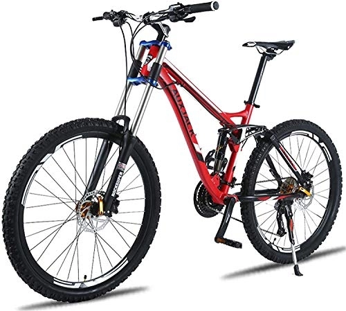 Mountain Bike : L&WB Downhill Mountain Bike Bicycle Aluminum Alloy Cross Country Bike Variable Speed ​​Racing 27-Speed 30-Speed Double Shock Absorber Soft Tail, Red, 27speed