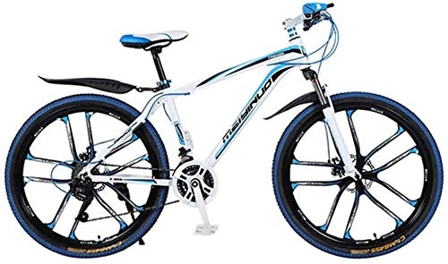 Mountain Bike : LAMTON 26-Inch Mountain Bike Dual Suspension Bike ATV Slip Disc Brakes Bicycle Outing Adult Students Travel To School Car (Color : Blue White 02, Size : 21 speed)