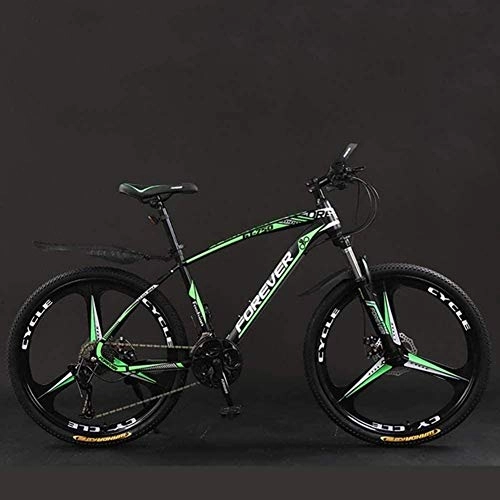 Mountain Bike : LAMTON Mountain Bikes, 26Inch 21 / 24 / 27 / 30-Speed Road Bicycle, with Double Disc Brake, Full Suspension Anti-Slip, High-Carbon Steel Frame, Suspension Fork (Color : Black Green, Size : 24 speed)