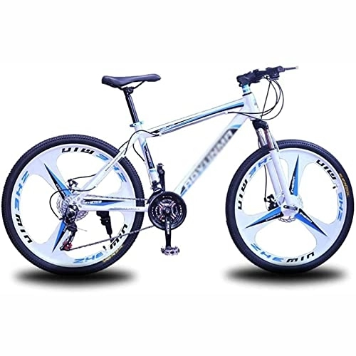 Mountain Bike : LapooH 26 Inch Mountain Bike for Adults 21 / 24 / 27 Speed Lightweight Aluminum Frame Double Disc Brake Full Suspension Anti-Slip, Blue, 27 speed