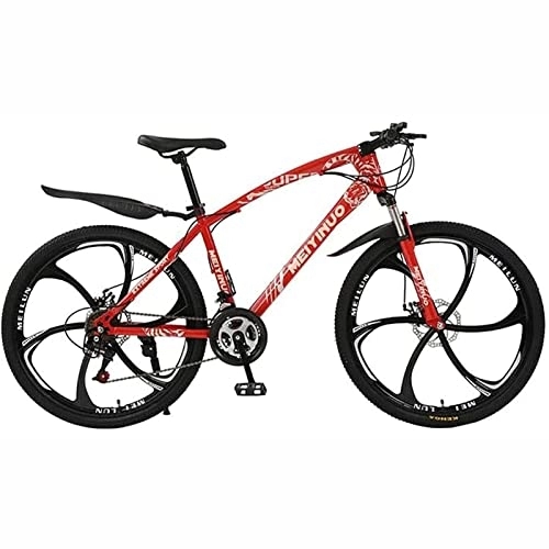 Mountain Bike : LapooH 26 Inch Mountain Bike for Men Women, Lightweight Aluminum Alloy Full Frame, 21 / 24 / 27 Speed Gears with Double Suspension and Disc Brakes, Red, 21 speed