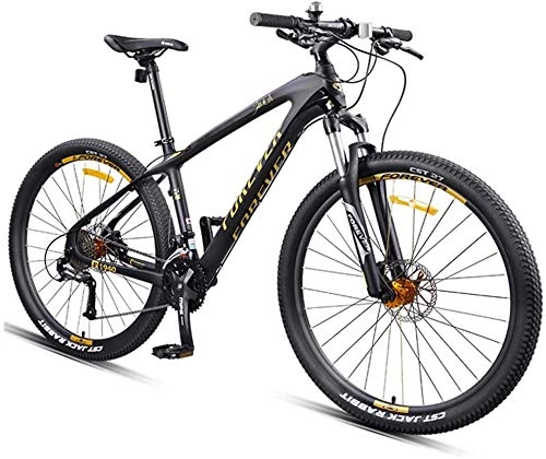 Mountain Bike : LBYLYH Adult Hardtail Mtb, 27.5 Inch Wide Tire Mountain Bike With Full Suspension, Carbon Fiber Frame Bikes, Mtb Bike For Men Women, Gold, 30 Speed