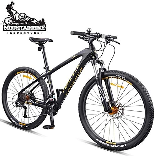 Mountain Bike : LBYLYH Men'S Mountain Bike 27.5 Inch Wide Tires, Adults Boys Hardtail Mtb With Front Suspension, Disc Brakes Two Bicycles, Frames Made Of Carbon Fiber, Black Gold, 30 Speed