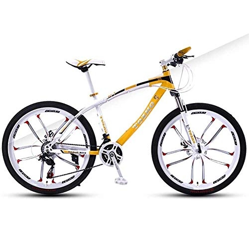 Mountain Bike : LC2019 24 Inches Bicycle Adult Mountain Bike For Boys And Girl Variable Speed High Carbon Steel Frame High Hardness Off Road Dual Disc Brakes (Color : Yellow, Size : 24 speed)