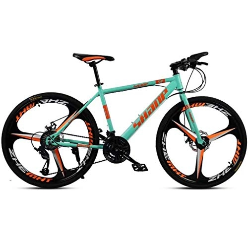Mountain Bike : LC2019 26 Inch Adult Mountain Bike Gearshift Bicycle Double Disc Brake, Hardtail Mountain Bike With Carbon Steel Green 3 Cutter (Color : 27-stage shift, Size : 24inches)