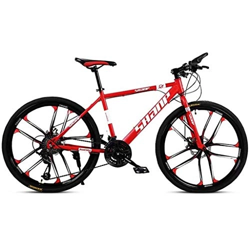 Mountain Bike : LC2019 Adult Mountain Bike 26 Inch Double Disc Brake, Gearshift Bicycle, Hardtail Mountain Bike With Adjustable Seat Carbon Steel (Color : 27-stage shift, Size : 24inches)