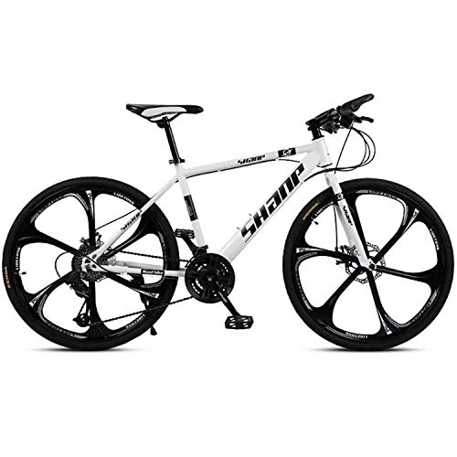 Mountain Bike : LC2019 Speed Mountain Bike Bicycle Adult Gearshift Bicycle, 24 / 26 Inch Double Disc Brake, Adjustable Seat Carbon Steel White 6 Cutter (Color : 30-stage shift, Size : 26inches)
