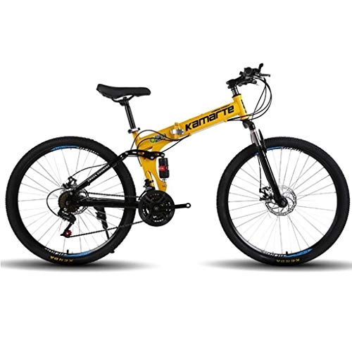Mountain Bike : LDDLDG Mountain Bike 26'' Lightweight Carbon Steel Frame 21 / 24 / 27 Speed Disc Brake Dual Suspension (Color : Yellow, Size : 21speed)