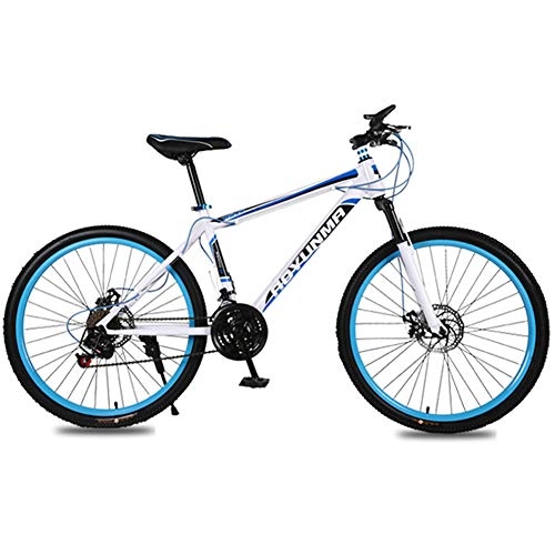 Mountain Bike : Leader Mountain Bike Bicycle, Dual Disc Brakes, Adjustable Seat, 21-Speed Shock Absorption Bicycle, Suitable for Students, Men And Women, 26Inch, Blue