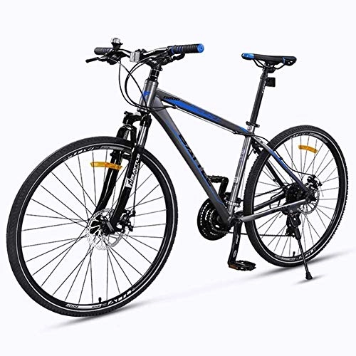 Mountain Bike : LEYOUDIAN Adult Road Bike, 27 Speed Bicycle With Fork Suspension, Mechanical Disc Brakes, Quick Release City Commuter Bicycle, 700C (Color : Grey)