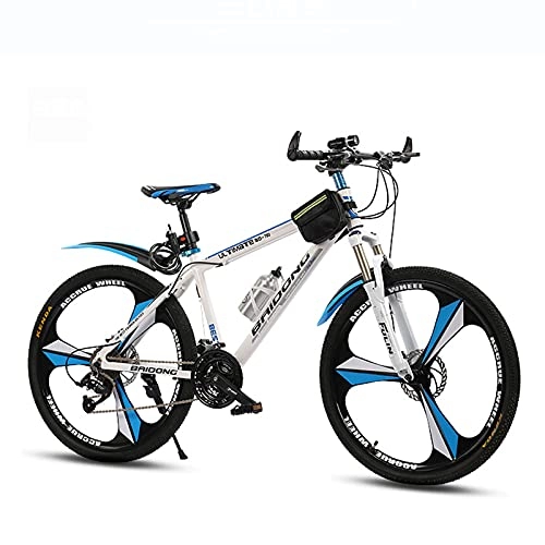 Mountain Bike : LHQ-HQ 26 Inch One-Wheel Mountain Bike Bicycle 24-Speed Dual Disc Brake Mountain Bike Student Variable Speed Bike Bicycle, white blue