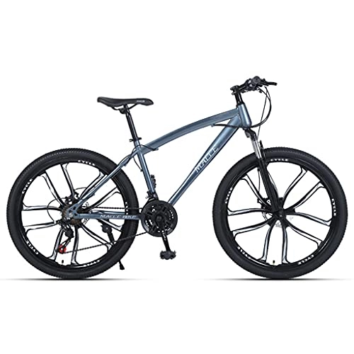 Mountain Bike : LHQ-HQ Adult Mountain Bike, 26" Wheel, 21 Speed, Fork Suspension, Disc Brake, High-Carbon Steel Frame, MTB Bikes Suitable for Men / Women / Teens, Gray