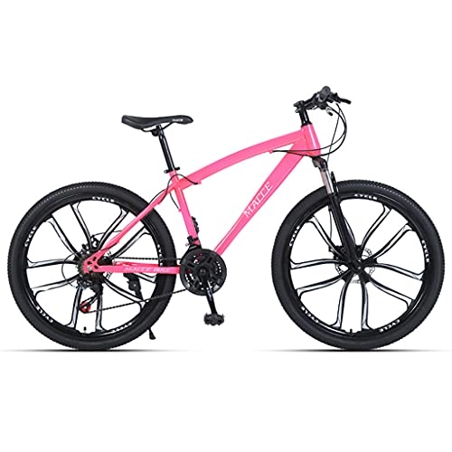Mountain Bike : LHQ-HQ Adult Mountain Bike, 26" Wheel, 27 Speed, Fork Suspension, Disc Brake, High-Carbon Steel Frame, MTB Bikes Suitable for Men / Women / Teens, Pink