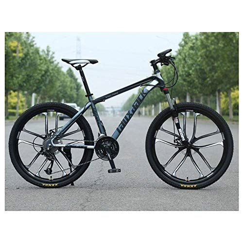 Mountain Bike : LHQ-HQ Outdoor sports Mountain Bike 21 Speed Dual Disc Brake 26 Inches 10 Spoke Wheel Front Suspension Bicycle, Gray Outdoor sports Mountain Bike