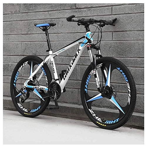 Mountain Bike : LHQ-HQ Outdoor sports Mountain Bike 26 Inches, 3 Spoke Wheels with Dual Disc Brakes, Front Suspension Folding Bike 27 Speed MTB Bicycle, Blue Outdoor sports Mountain Bike