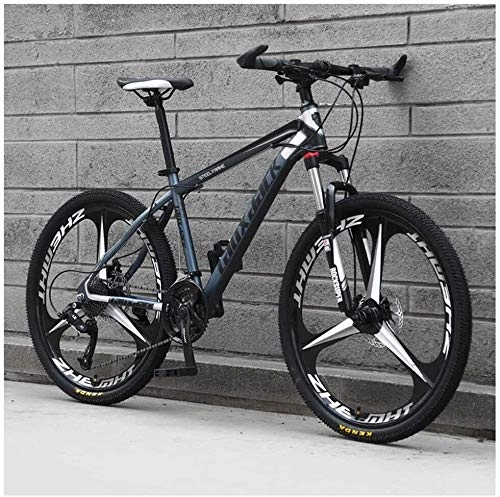 Mountain Bike : LHQ-HQ Outdoor sports Mountain Bike 26 Inches, 3 Spoke Wheels with Dual Disc Brakes, Front Suspension Folding Bike 27 Speed MTB Bicycle, Gray