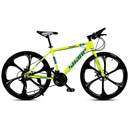 Mountain Bike : LISI Adult mountain bike 26 inch double disc brake one wheel 30 speed off-road speed bicycle men and women, Yellow