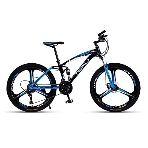 Mountain Bike : LIUXR Mountain Bike, 26 Inch Wheels Adult Bicycle, 21 / 24 / 27 Speeds Options, Full Suspension Bike for Mens Womens, MTB Bike with Double Disc Brake Suspension Fork, Blue_24 Speed