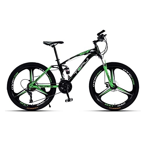 Mountain Bike : LIUXR Mountain Bike, 26 Inch Wheels Adult Bicycle, 21 / 24 / 27 Speeds Options, Full Suspension Bike for Mens Womens, MTB Bike with Double Disc Brake Suspension Fork, Green_21 Speed