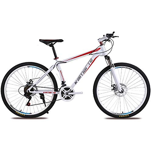 Mountain Bike : LJJ 21 / 24 / 27-speed mountain bike, male and female adult bicycle racing, high carbon steel frame Disc Brakes shock absorption, Red, 26(21speed)