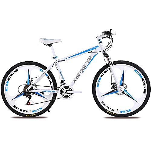 Mountain Bike : LJJ 21 / 24 / 27-speed mountain bike, male and female adult high carbon steel frame Disc Brakes shock absorption, bicycle racing, Blue, 24(24speed)