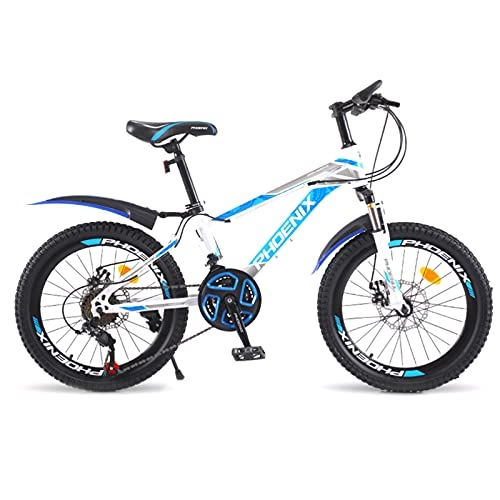 Mountain Bike : LLF 20 / 22 Inch Mountain Bike, High-carbon Steel Frame MTB Suspension Mens Bicycle, 21 Speed Dual Disc Brake for Adults Bikes(Size:22inch, Color:White blue)