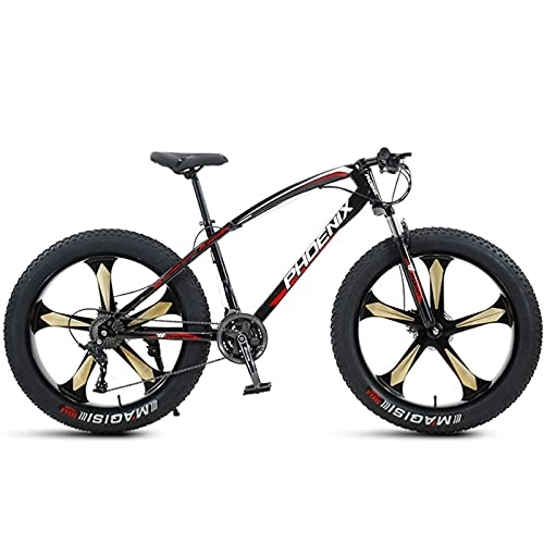 Mountain Bike : LLF Mens Fat Tire Mountain Bike, 26-Inch Wheels, 4-Inch Wide Knobby Tires, Variable Speed, High-carbon Steel Frame, Front and Rear Brakes, Multiple Colors(Size:21 Speed, Color:Red)