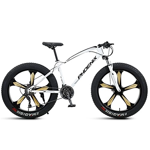Mountain Bike : LLF Mens Fat Tire Mountain Bike, 26-Inch Wheels, 4-Inch Wide Knobby Tires, Variable Speed, High-carbon Steel Frame, Front and Rear Brakes, Multiple Colors(Size:7 Speed, Color:White)