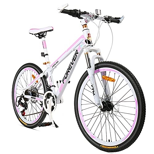 Mountain Bike : LLF Pink Mountain Bike, Variable-speeds, 24 / 26-Inch Wheels, Aluminum Frame, dual Disc Brakes Bicycle Shock Absorption Mountain Bike(Size:24 speed, Color:26inch)